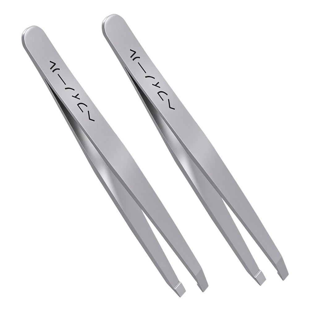 2Pcs Precision Tweezers, Silver Eyebrow Plucker Tweezers for Women, Facial Hair Removal Plucker with Travel Case