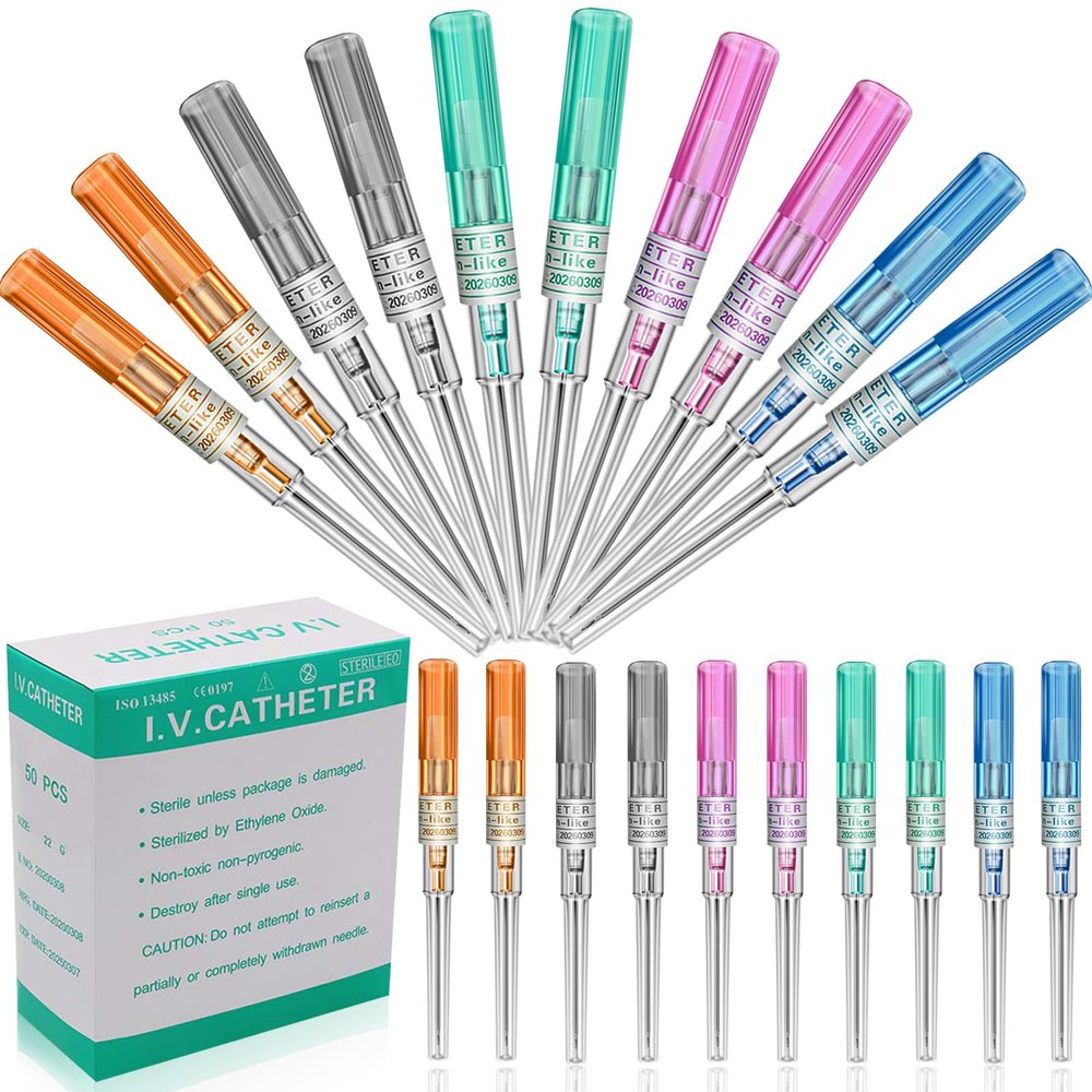 Catheter Piercing - 50Pcs Mixed IV Catheter Piercing 14G 16G 18G 20G and 22G Catheter Ear Nose Piercing Hollow for Lip Tongue Belly Nipple Cartilage Piercing Kit