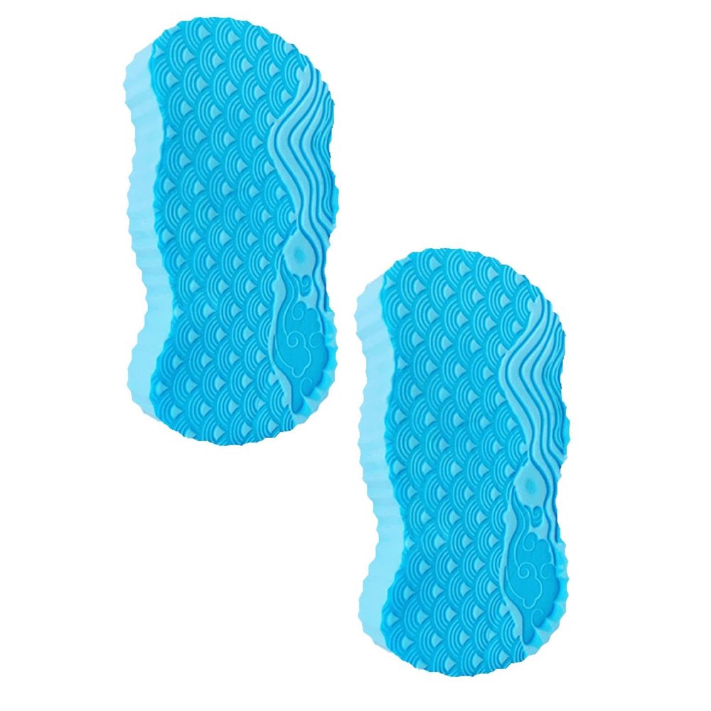 3D Super Soft Magic Exfoliating Bath Sponge, Bathtub Foam, Reusable Skin Friendly Dead Skin Removal for Body, Face and Feet (Blue-2 pcs)