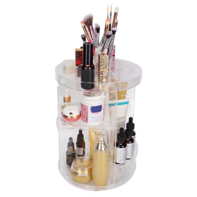 360 Rotating Makeup Organizer Large Capacity Acrylic Cosmetic & Jewelry Storage Box with Adjustable Dividers, Transparent Desktop Display Case for Fits Different Types