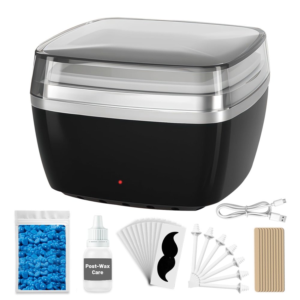 Nose Wax Kit, Waxing Kit for Women and Men Nose Eyebrow Ear Hair Removal, Melt Warmer Waxing Kit with 100g Wax Beads, 10 Applicators, 30 Nose Hair Sticks, 10 Mustache and Care Oil (Black)
