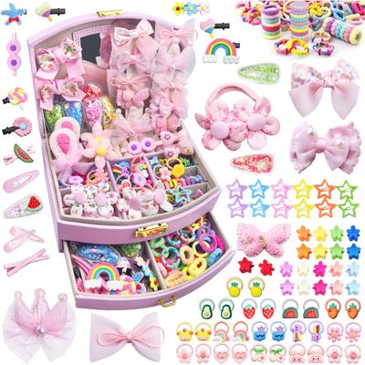 252 Pcs Hair Accessories for Girls, Back to School Hair Accessory Gift Hair Stuff Including Jewlry Box,Hair Clips,Hair Barrettes,Hair Ties,Hair Bows for Little One Teen Age 3-12