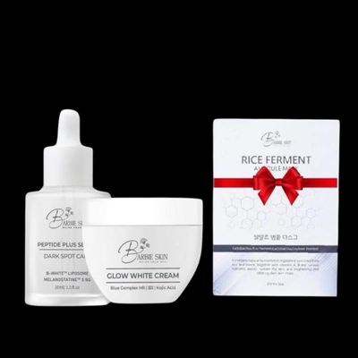 Combo skincare BarbieSkin. Facial Care Set, Glow White Cream with Peptide Serum and Rice Ferment Mask, Brightening and Anti-Aging