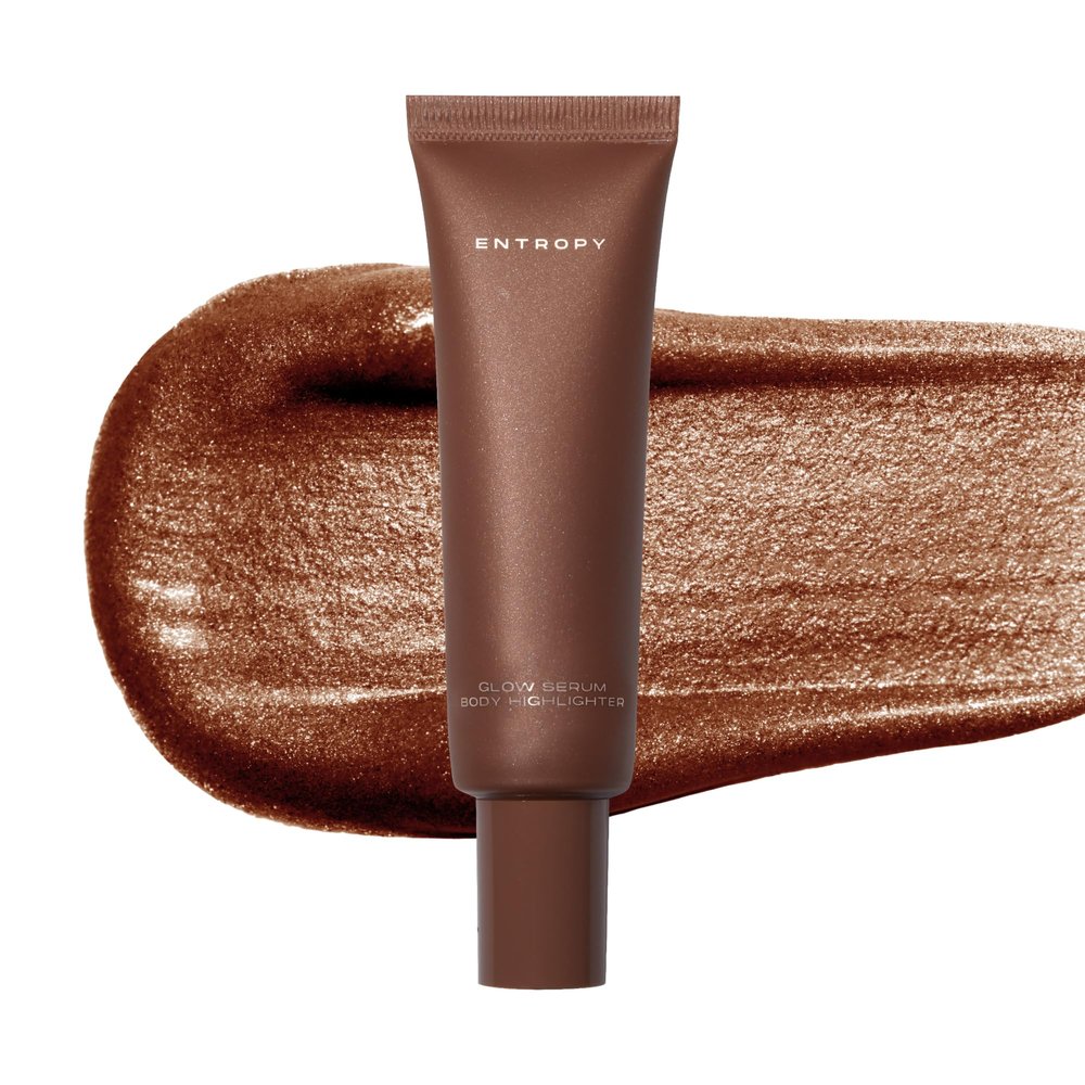 ENTROPY MAKEUP Glow Serum Body Highlighter, 75% Water-Rich Serum with Skincare Ingrediants, Buildable Radiance, Silky Lightweight for Face & Body, Soft Golden Beige Bronzer, Honey Lit