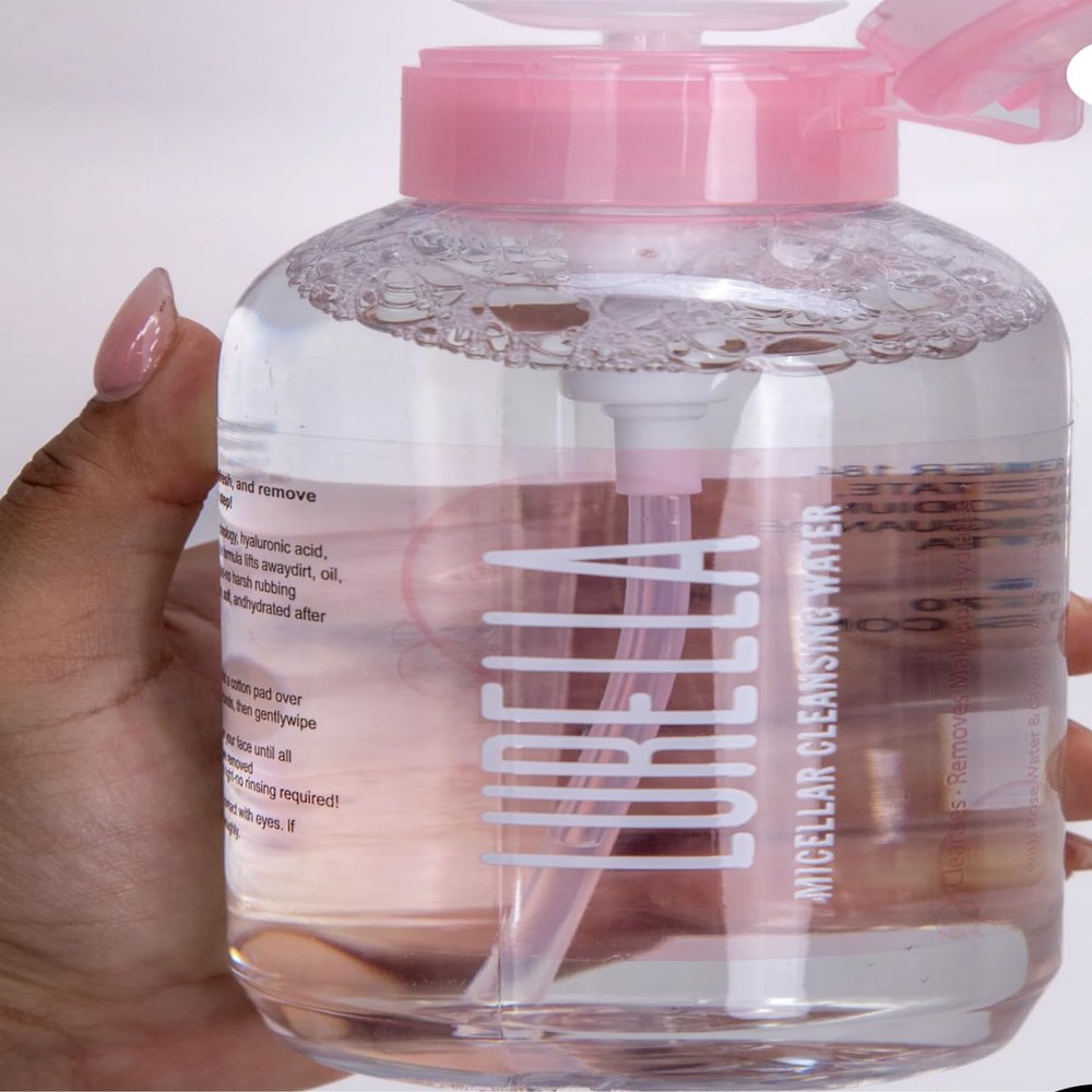Micellar Cleansing Water with Pump Dispenser, Clear, Gentle Makeup Remover, Pink Cap, Travel Size