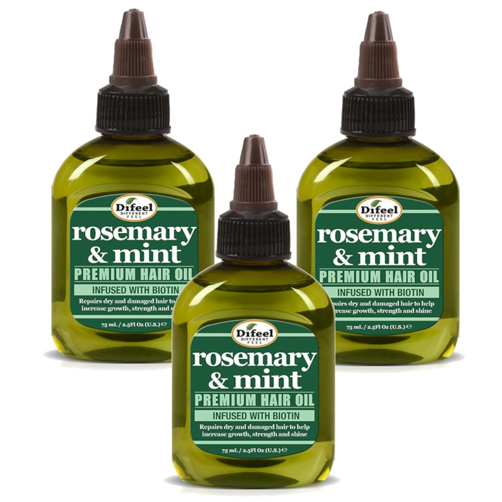 Difeel Rosemary and Mint Premium Hair Oil with Biotin 2.5 oz. (Pack of 3) - Natural Rosemary Oil for Hair Growth & Biotin