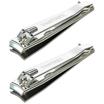 2PCS Stainless Steel Nail Clippers Set, Professional Fingernail and Toenail Clippers Wide Easy Press Lever Nail Trimmer with Swing Out Cleaner File for Men and Women