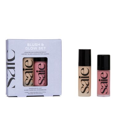 Saie Blush & Glow Holiday Gift Set - Dew Blush for Cheeks & Glowy Super Gel Liquid Highlighter - Skincare Infused Everyday Makeup - Beauty Stocking Stuffers for Dewy, Glowing Skin - Vegan (2 Count)