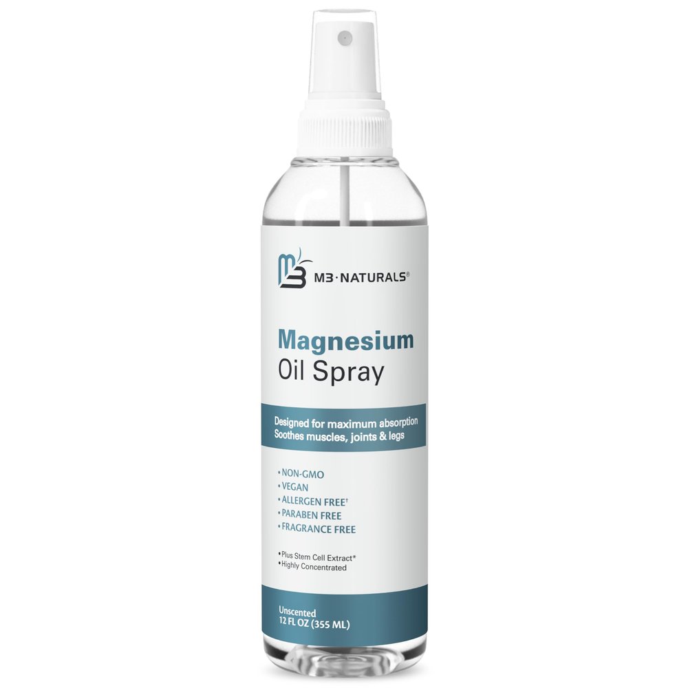 M3 Naturals Magnesium Oil Spray for Sore Muscles, Feet, Joints and Leg Cramps, Supports Restful Sleep, Relaxation and Post-Workout Recovery, Suitable for Sensitive Skin, 12 fl oz