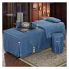 RJYYYDS 4-Piece Art Massage Table Sheet Skirt Set - Simple Breathable Beauty Bed Cover Cotton and Linen Salon Bedspread with Face Rest Hole-Blue 70x190cm view 1
