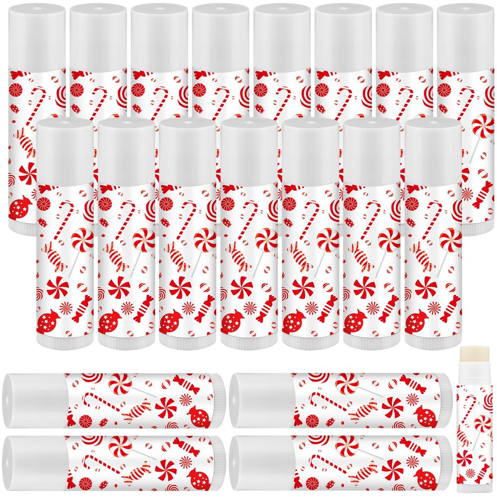 15 Pack Christmas Lip Balms Bulk Christmas Candy Peppermint Cane Scented Holiday Flavor Lip Balm Gifts Xmas Party Gifts Bulk Xmas Items Stocking Stuffers for Women Men Staff Employee (Lollipop 2)