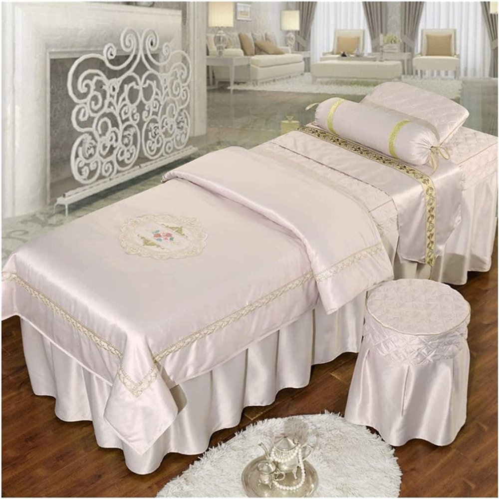 RJYYYDS 4-Piece Art Massage Table Sheet Skirt Set - Soft Tencel Beauty Bed Cover Sets Solid Color Salon Massage Bedding with Face Rest Hole D-70x190cm(28x75inch)
