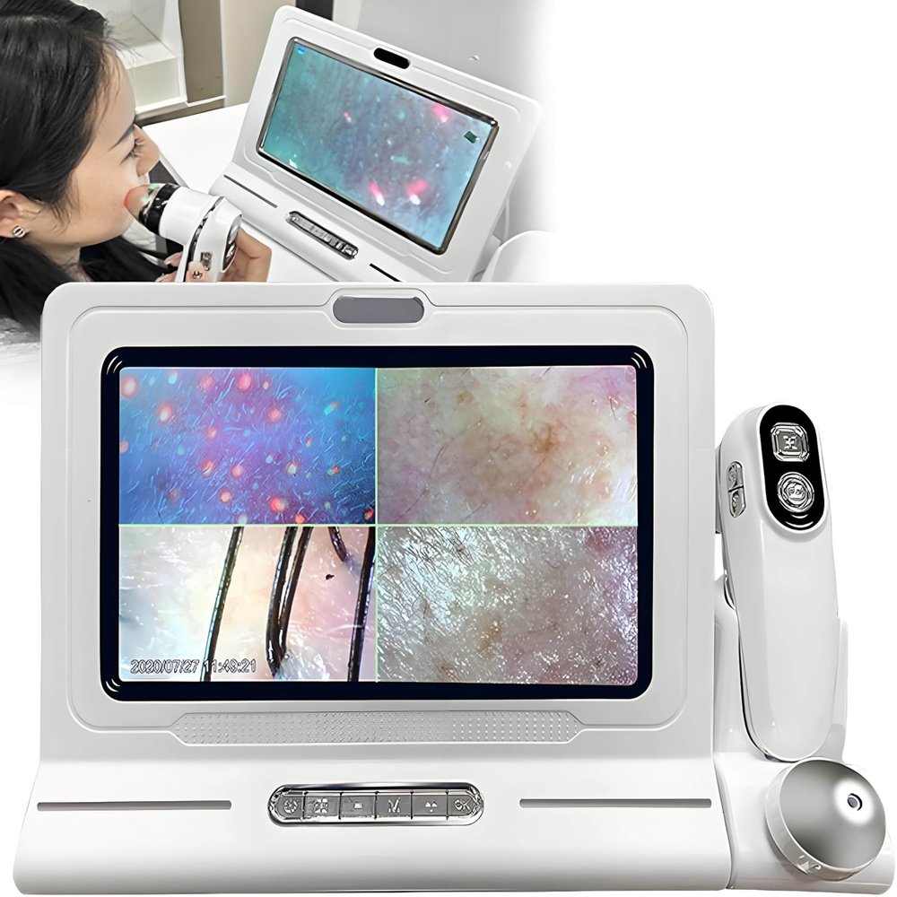 11 Inch HD LCD Screen Skin Hair Scalp Detector Digital Skin Diagnosis Hair Analyzer Scalp Hair Follicle Detector Oil Moisture Analyzer with Double Heads