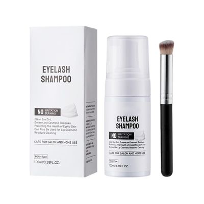 Eyelash Extension Cleansing Foam - 3.4 fl.oz Lash Shampoo with Applicator Brush, Safe Makeup Remover for Extension & Natural Lashes, Oil-Free Foaming Formula