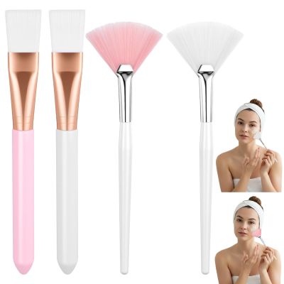 4 Pcs Facial Fan Brushes Esthetician, Soft Bristle Face Mask Applicator, Flat Head Makeup Fan Brush Tool for Mud Cream, Clay, Highlighting, Acid