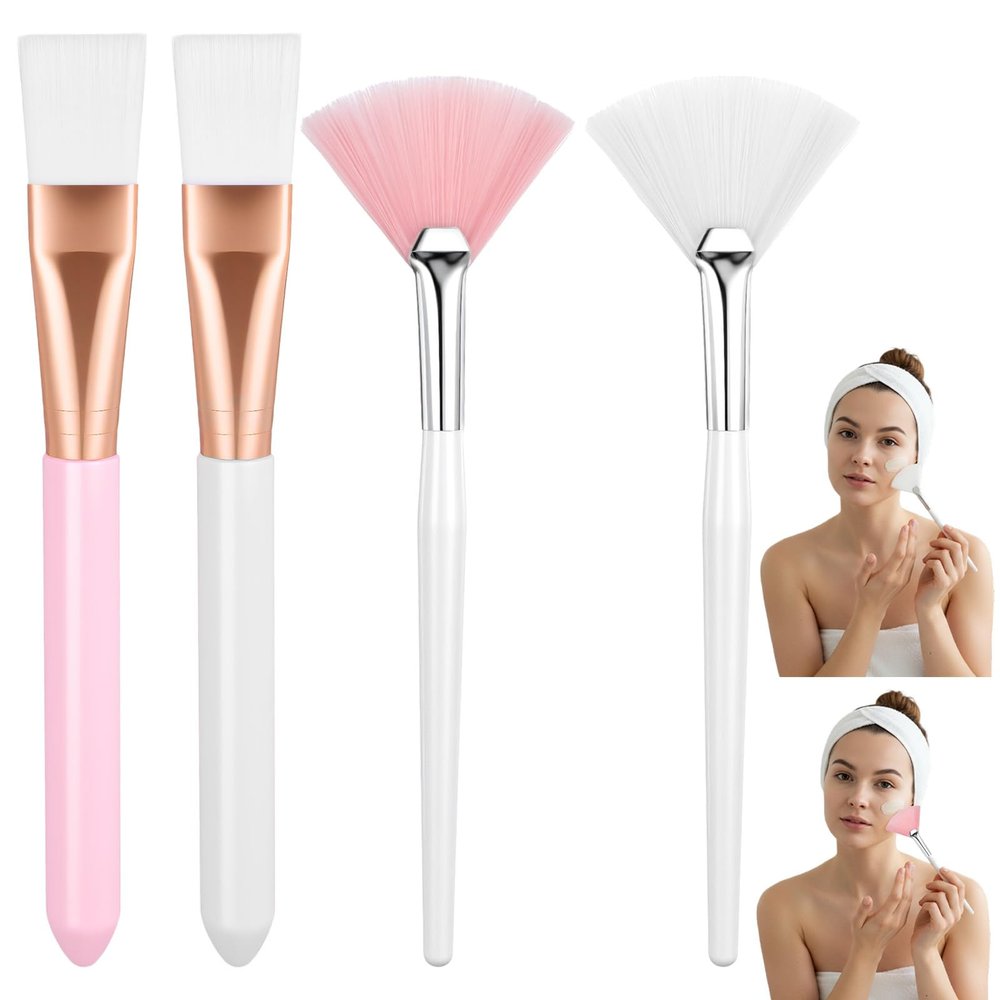 4 Pcs Facial Fan Brushes Esthetician, Soft Bristle Face Mask Applicator, Flat Head Makeup Fan Brush Tool for Mud Cream, Clay, Highlighting, Acid