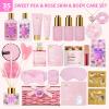 35 Pcs Christmas Gift for Women, Rose Bath and Body Gift Basket, Facial Skin Care Set, Self Care Pampering Kit, Face Sheet Mask, Home Spa Pack, Perfume, Birthday, Valentines, Mother Day, Bridal Shower view 3