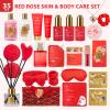 35 Pcs Christmas Gift for Women, Red Rose Bath and Body Basket Gift, Face Skin Care Kit, Home Spa Self Care, Lip Gloss, Diffuser, Necklace, Birthday, Valentines, Mother Day, Bridal Shower, Anniversary view 3
