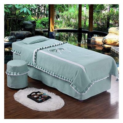 RJYYYDS 4-Piece Art Massage Table Sheet Skirt Set - Solid Color Nordic Lace 4 Pcs Coverlets for Beauty Salon Spa Skirt Sheet +Blanket Cover+Pillowcase+Chair Cover 185x70cm