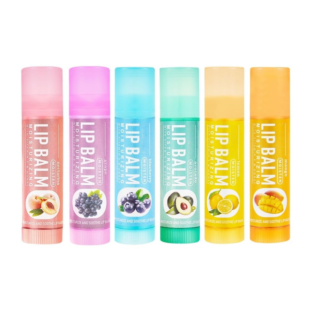 6 pcs Lip Balm Set, Moisturizing Lip Balm Fruity for Dry Cracked Lips, Long Lasting Lip Care, Travel Size, Winter Anti-Crack, Easy to Apply