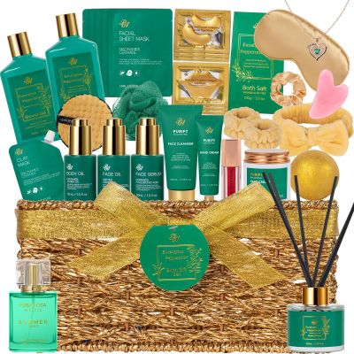 35 Pcs Christmas Gifts for Women, Eucalyptus Bath & Body Gift Basket, Self-Care Relaxation Set, Face Skin Care Kit, Home Spa Gift, Bath Bomb, Face Oil, Birthday, Valentines, Mother's Day, Anniversary