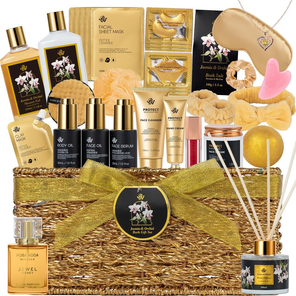 35 Pcs Christmas Gifts for Women, Orchid Spa Gift Basket Set, Self-Care Relaxation Kit, Face Skin Care Set, Bath & Body Care Set, Bath Bomb, Birthday, Valentines, Mother's Day, Wife, Mom, Anniversary