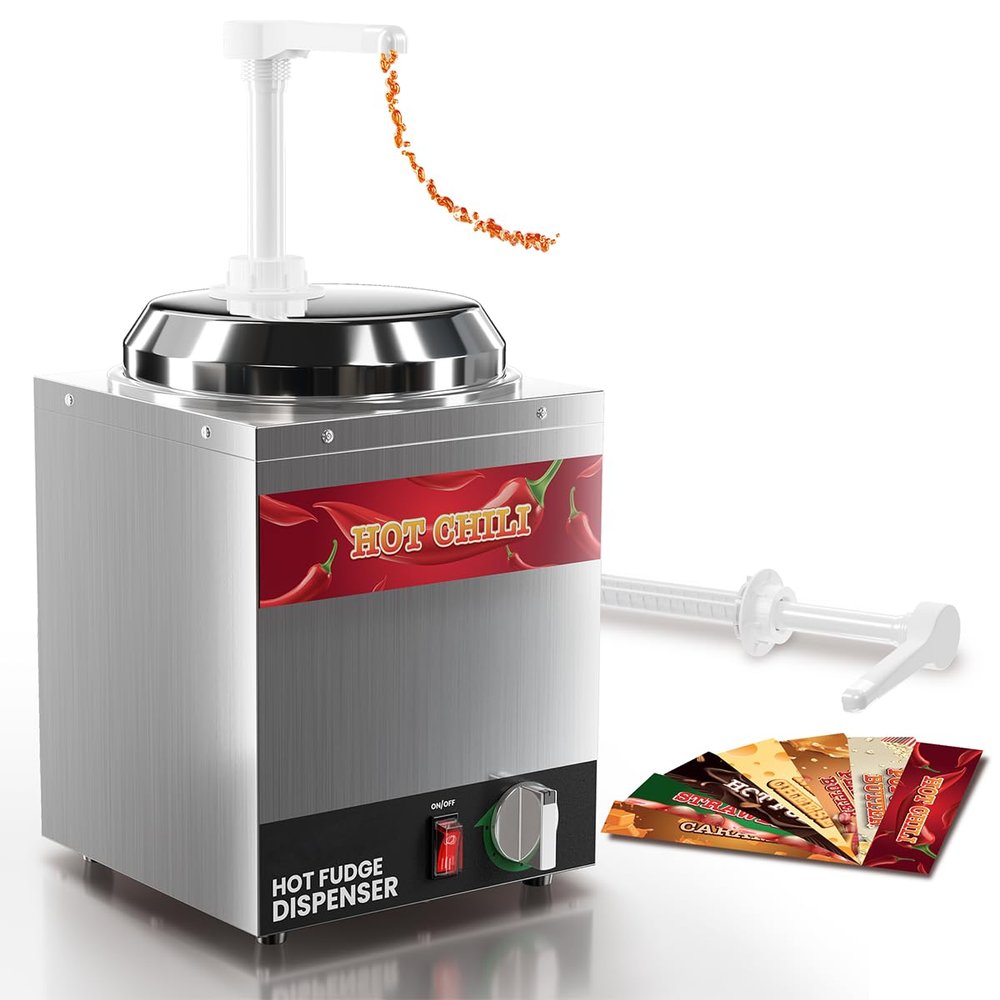 4.6Qt Nacho Cheese Dispenser with Pump - Nacho Cheese Warmer, Commercial Hot Fudge Dispenser W/5-Level Temperature Adjustment for Caramel Stainless Steel Hot Fudge Warmer