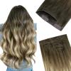 GOO GOO Invisi Edge Clip in Hair Extensions 7Pcs Injected Seamless PU Clip in Hair Extensions 12inch 85g, Virgin Real Human Hair, #3/8/613 Balayage Walnut Brown to Ash Brown and Bleach Blonde view 1