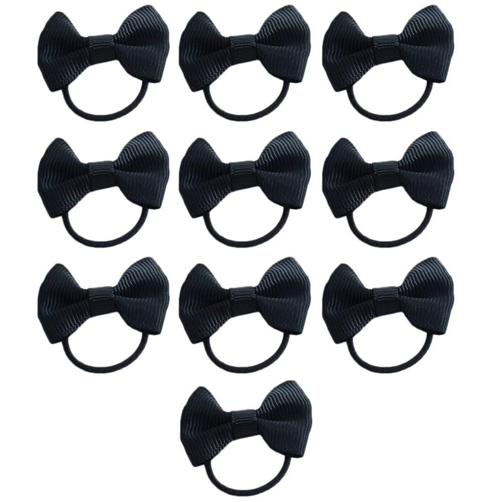10 pcs Elastic Hair Bow Tie Bands Cloth Hair Rope Band Ponytail Holders for Women - Black