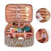 Montana West X Wrangler Travel Makeup Bag 2pcs Set Large Cosmetic Bag with Makeup Brush Holder Portable Make Up Organizer Cute Toiletry Bag with Divider and Handle for Women Leopard view 2