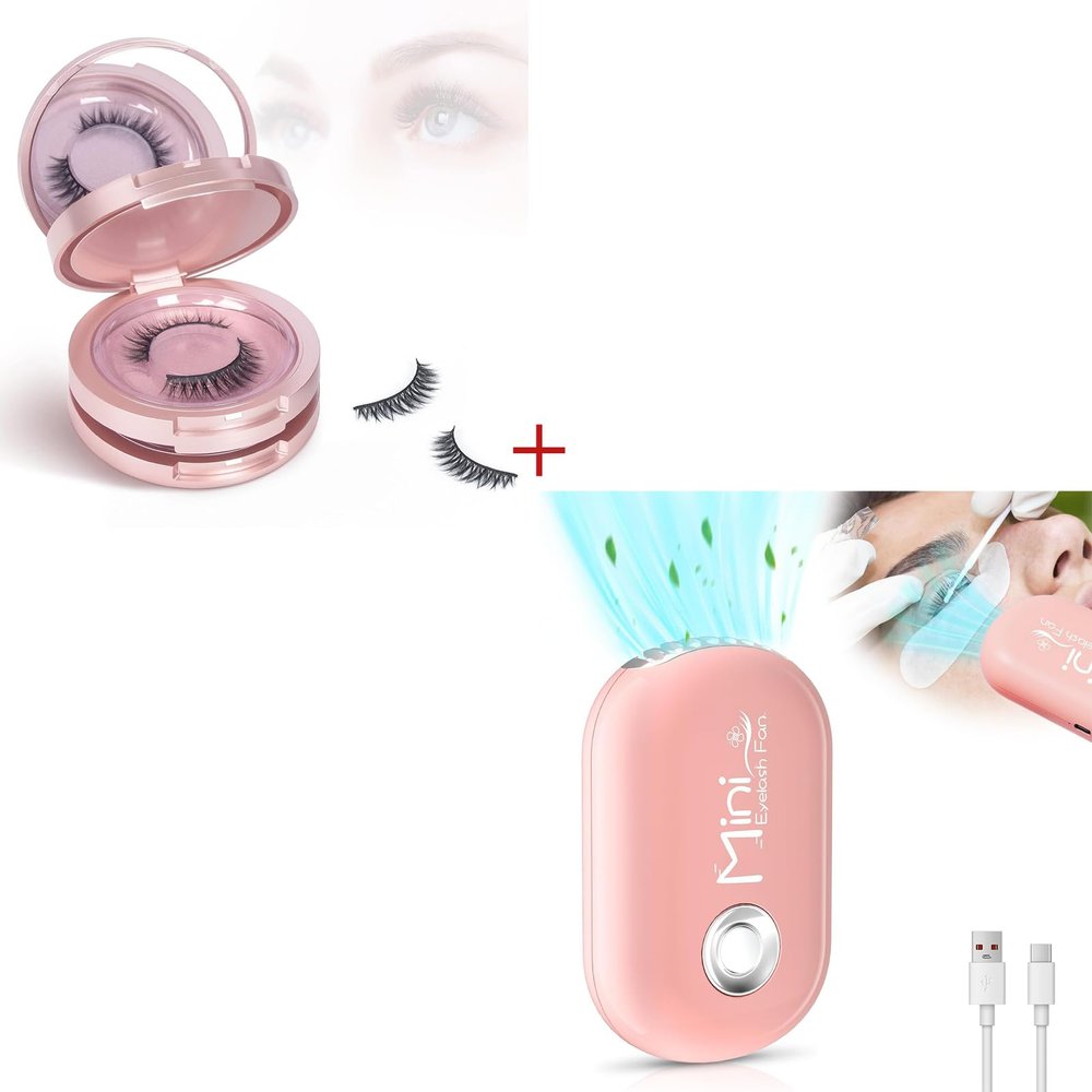 3 Layers Circle Eyelash Box with Mirror + Mini Lash Fan Dryer For Eyelash Extensions