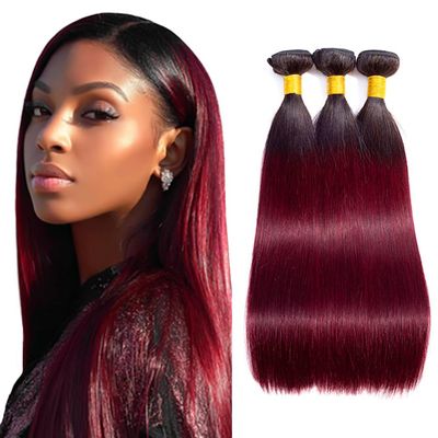 GLSMOSNW Ombre Burgundy Human Hair Bundles 1B/99j Straight Bundles 14 16 18 Inch Unprocessed Brazilian Human Hair Extensions Black To Burgundy Ombre Bundle