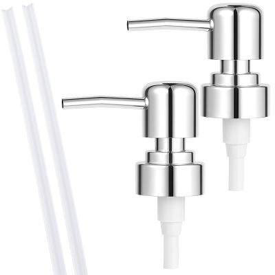 2 Pack Soap Dispenser Pump Replacement Top Dispenser Pumps Refill Dispensers Liquid Hand Soap Dispensers Soaps Pumps Replacement for Lotion Regular Glass Mouth Bottles, Silver