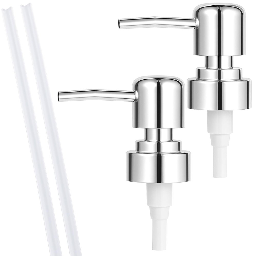 2 Pack Soap Dispenser Pump Replacement Top Dispenser Pumps Refill Dispensers Liquid Hand Soap Dispensers Soaps Pumps Replacement for Lotion Regular Glass Mouth Bottles, Silver