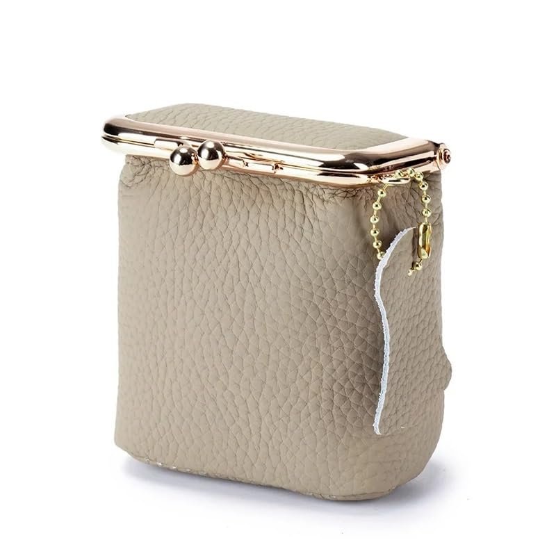 EFDNK-HB Cosmetic Bags Cases for Women Genuine Leather Ladies Vintage Casual Makeup Case Lipstick Bag Kiss Lock Coin Purse(Gray)