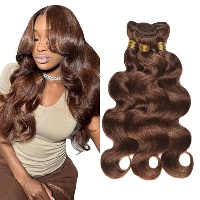 MLMYBAYEA Color 4 Body Wave Bundles Human Hair Chocolate Brown #4 Color Dark Brown Bundles Double Weft Brazilian Human Hair Sew-In Weave Extensions 16 18 20 Inch