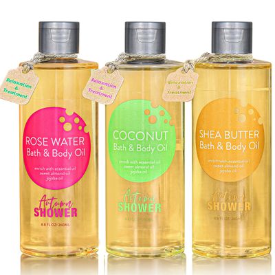 Autumn Shower Bath and Body Oil with Sweet Almond Jojoba, Shea Butter, Rose Water, Coconut Bath Oils Gift for Women, Multiuse Oil for Hair Dry Skin 26.4 fl oz (Pack of 3)
