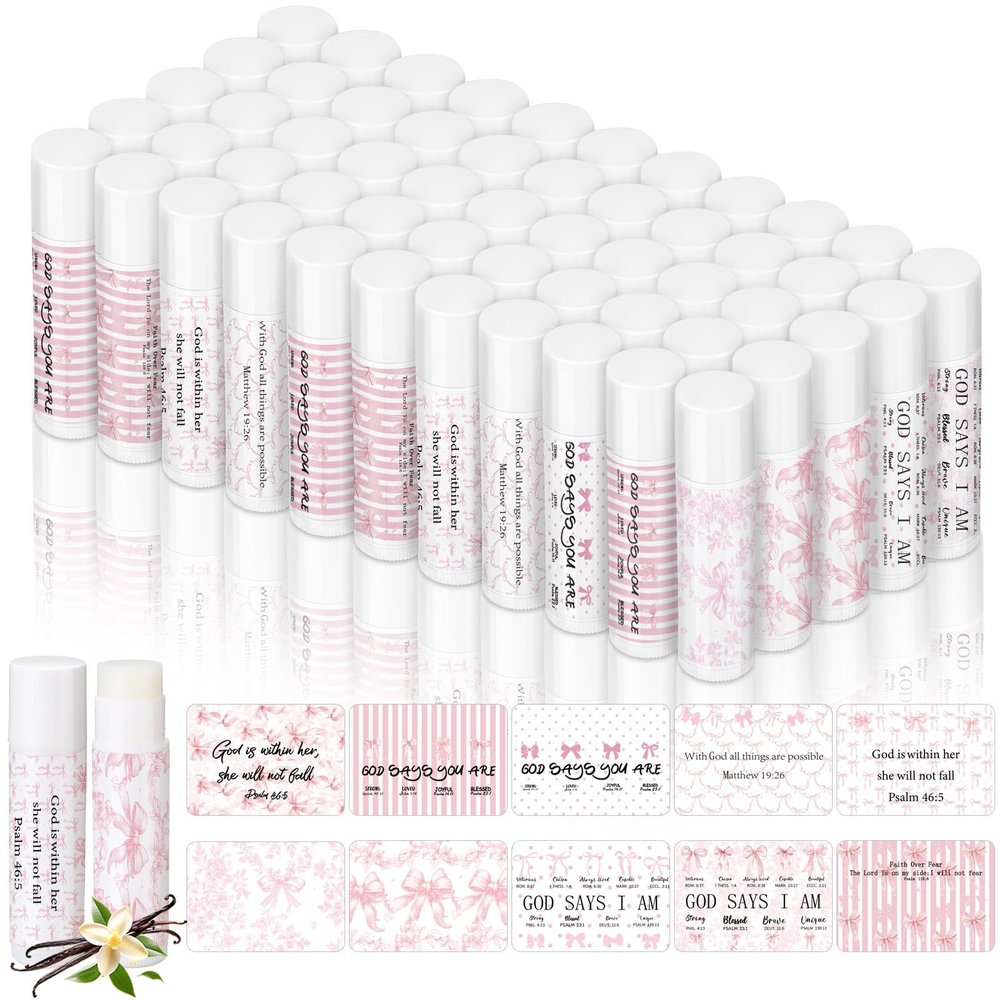50 Pack Christmas Christian Gifts Bulk for Women Men Religious Lip Balms Bulk Church Party Favors Christmas Party Gifts Stocking Stuffers Bible Verse Study Supplies for Employee Staff Coworkers