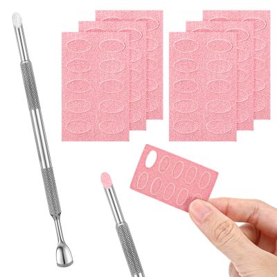 Dual Ended Nail Cuticle Pusher with 180 Self-adhesive Grit Sandpaper Sheets Replaceable Refill Nails Pre, Dual Ended Cuticle Remover for Manicure Pedicure Nail Art