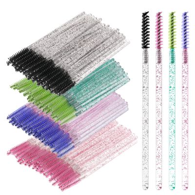 200 Pcs Disposable Crystal Mascara Wands 4 Colors Mini Eyelash Brushes Head Wands Applicator Thin Lash Spoolies Precision Skinny Spoolies for Eyelash Extensions Micro Brush Lash Extension Supplies