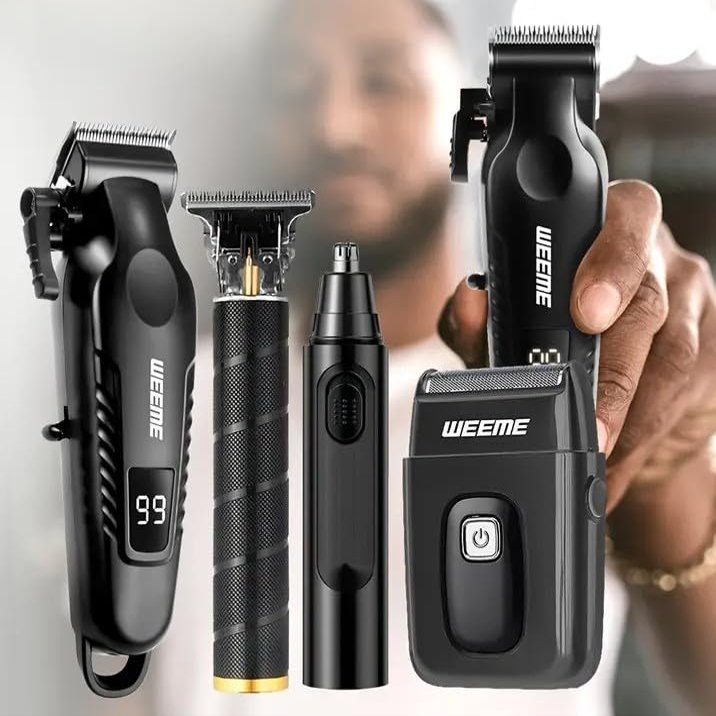 Professional Hair Clipper Kit, Black, Digital Display Trimmer Set with Nose Hair Trimmer, Electric Shaver, 8 Guide Combs for Men's Grooming