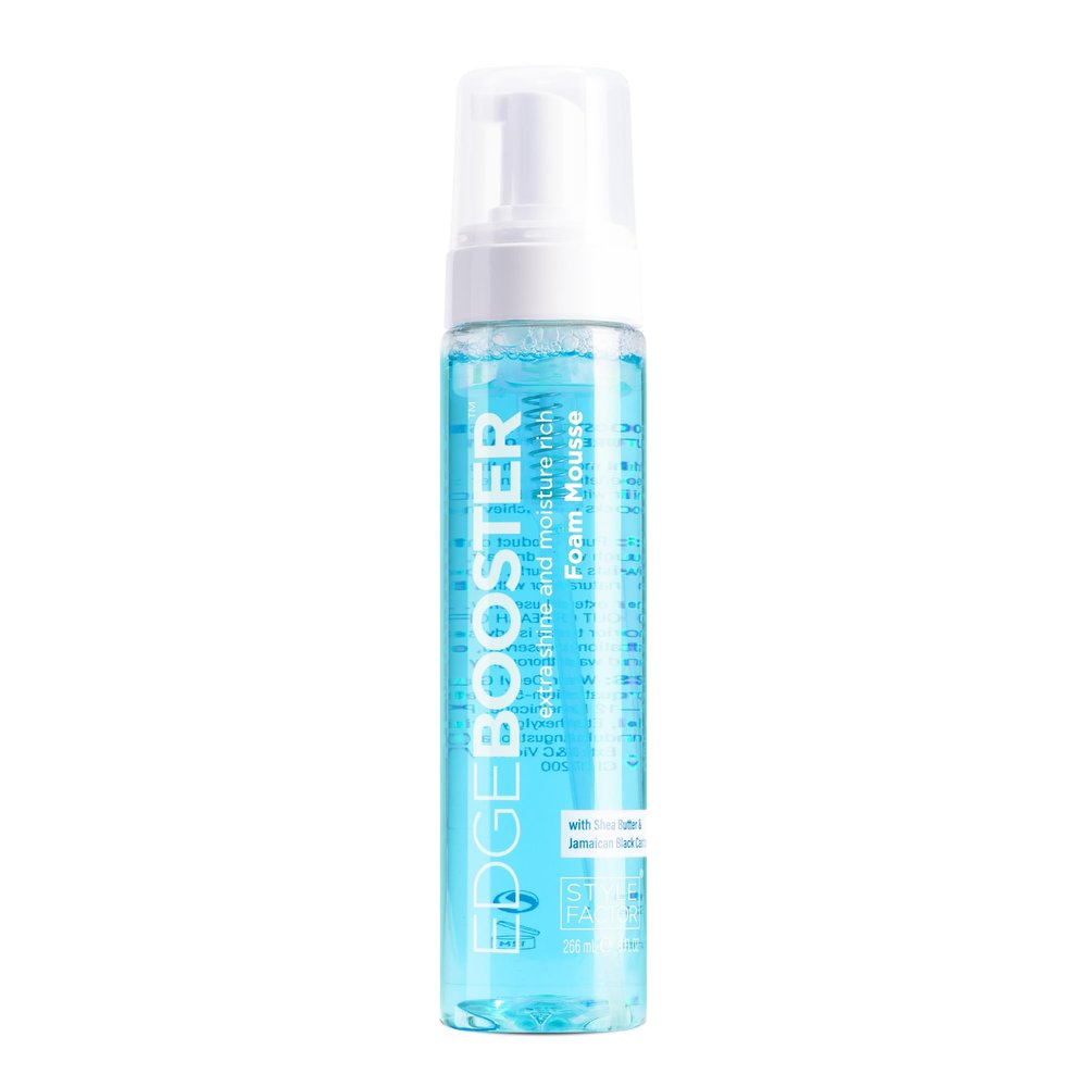Style Factor EDGE BOOSTER Extra Shine & Moisture Rich Foam Mousse | Lightweight Styling for Curls, Waves, Braids & Locs | Volume & Shine | Shea Butter & Jamaican Black Castor Oil | 9 fl oz