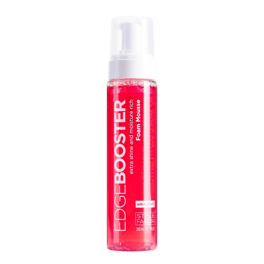 Style Factor EDGE BOOSTER Extra Shine & Moisture Rich Foam Mousse | Lightweight Styling for Curls, Waves, Braids, Locs & Protective Styles | Volume & Shine | With Rosehip Oil | 9 fl oz