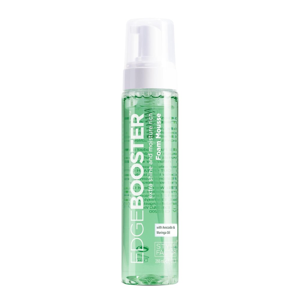Style Factor EDGE BOOSTER Extra Shine & Moisture Rich Foam Mousse | Lightweight Styling for Curls, Waves, Braids, Locs & Protective Styles | Volume & Shine | With Lavender | 9 fl oz