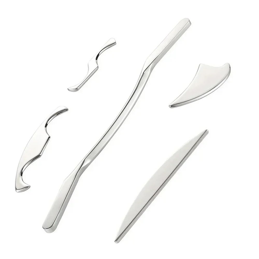 5 in 1 Stainless Gua Sha Muscle Scraper Tools Set Physical Therapy, IASTM Tools,Guasha Tools for Tissue Massage with Storage Bag(5pcs NO Bag)