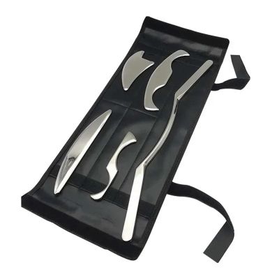 5 in 1 Stainless Gua Sha Muscle Scraper Tools Set Physical Therapy, IASTM Tools,Guasha Tools for Tissue Massage with Storage Bag(5pcs with Bag)