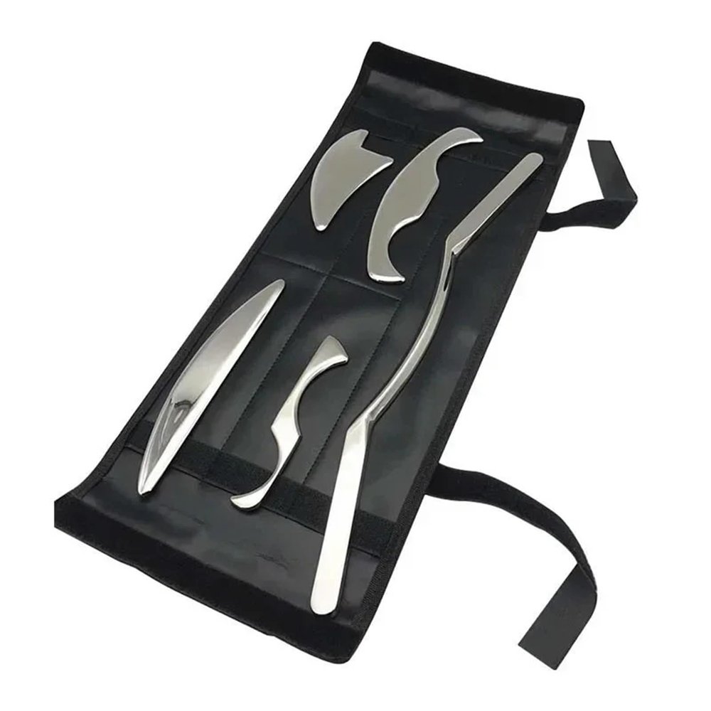 5 in 1 Stainless Gua Sha Muscle Scraper Tools Set Physical Therapy, IASTM Tools,Guasha Tools for Tissue Massage with Storage Bag(5pcs with Bag)