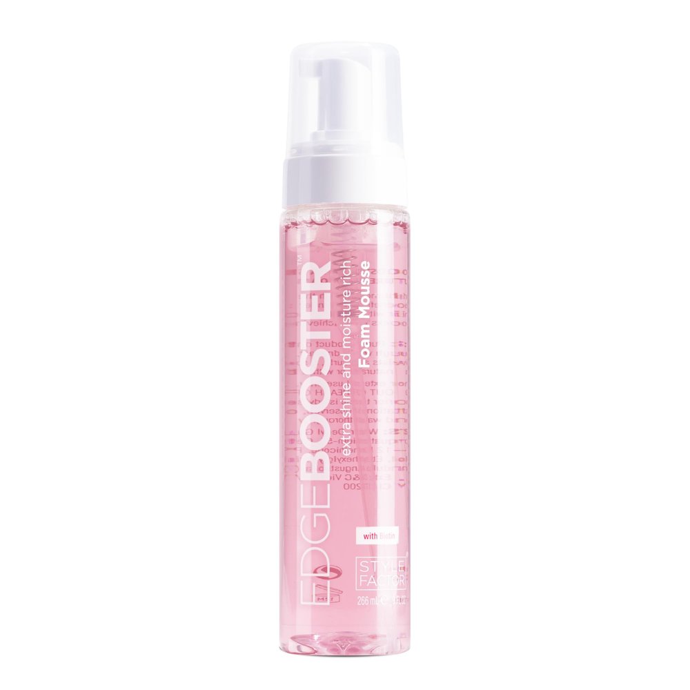 Style Factor EDGE BOOSTER Extra Shine & Moisture Rich Foam Mousse | Lightweight Styling for Curls, Waves, Braids, Locs & Protective Styles | Volume & Shine | With Biotin | 9 fl oz
