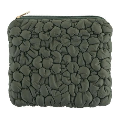 47th & Main Puffy Quilted Makeup Travel Cosmetic Bags Pebbled Pouch Storage Clutch for Women, 6.75" x 8.25", Forest Green