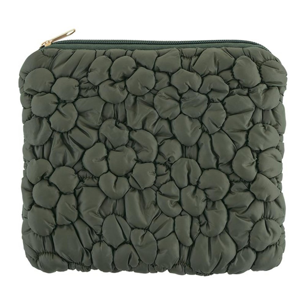 47th & Main Puffy Quilted Makeup Travel Cosmetic Bags Pebbled Pouch Storage Clutch for Women, 6.75" x 8.25", Forest Green